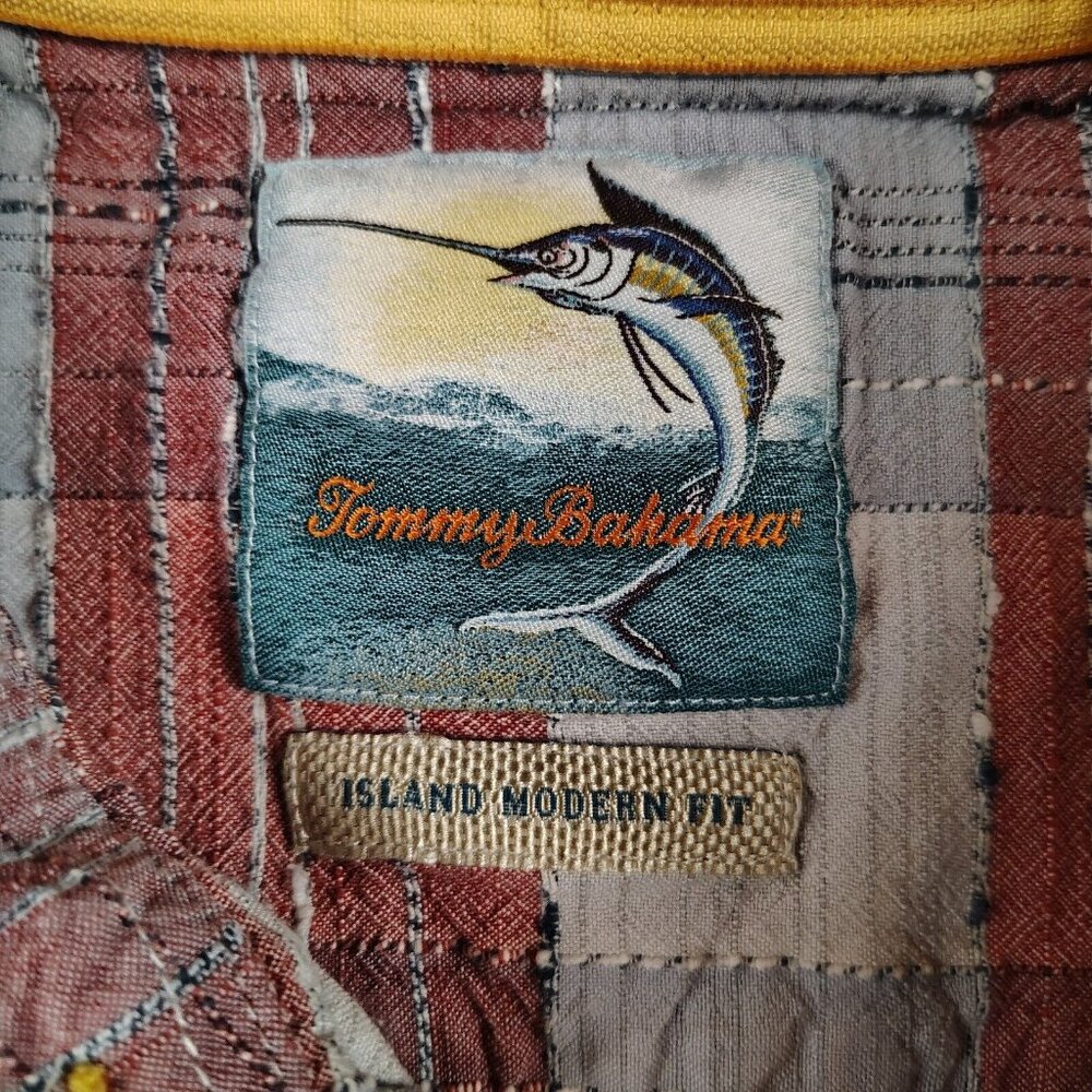 Tommy Bahama Red Blue Plaid Silk Button Up Shirt Island Modern Fit Sz Large - Picture 5 of 11